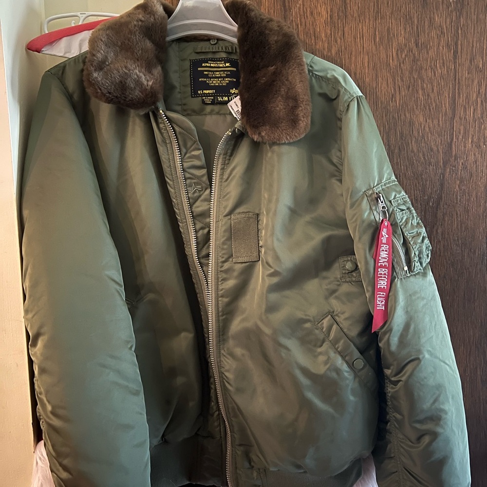 Alpha Industries B-15 Bomber Jacket  Sage/Brown  Size:2XL Slim Fit
